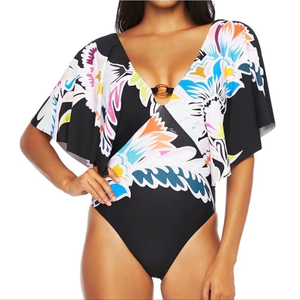 Nwt Trina Turk Seychelles Flutter Sleeve One Piece